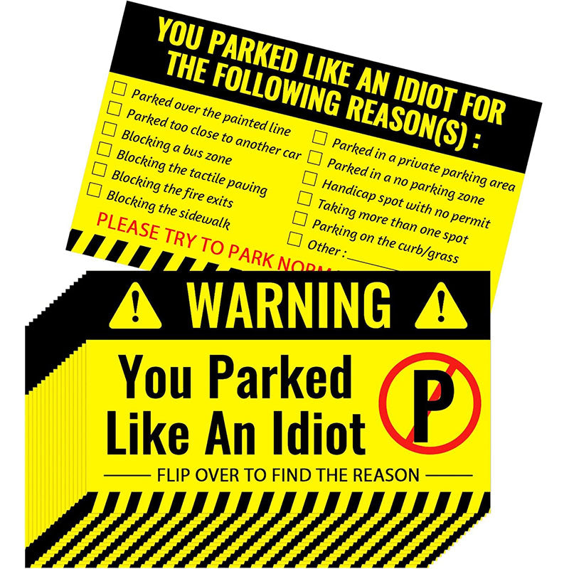Bad Parking Cards You Parked Like an Idiot Cards 3.5 x 2 Inches Bad Parking Stickers Funny Parking Violation Cards with Multi Violation Reasons