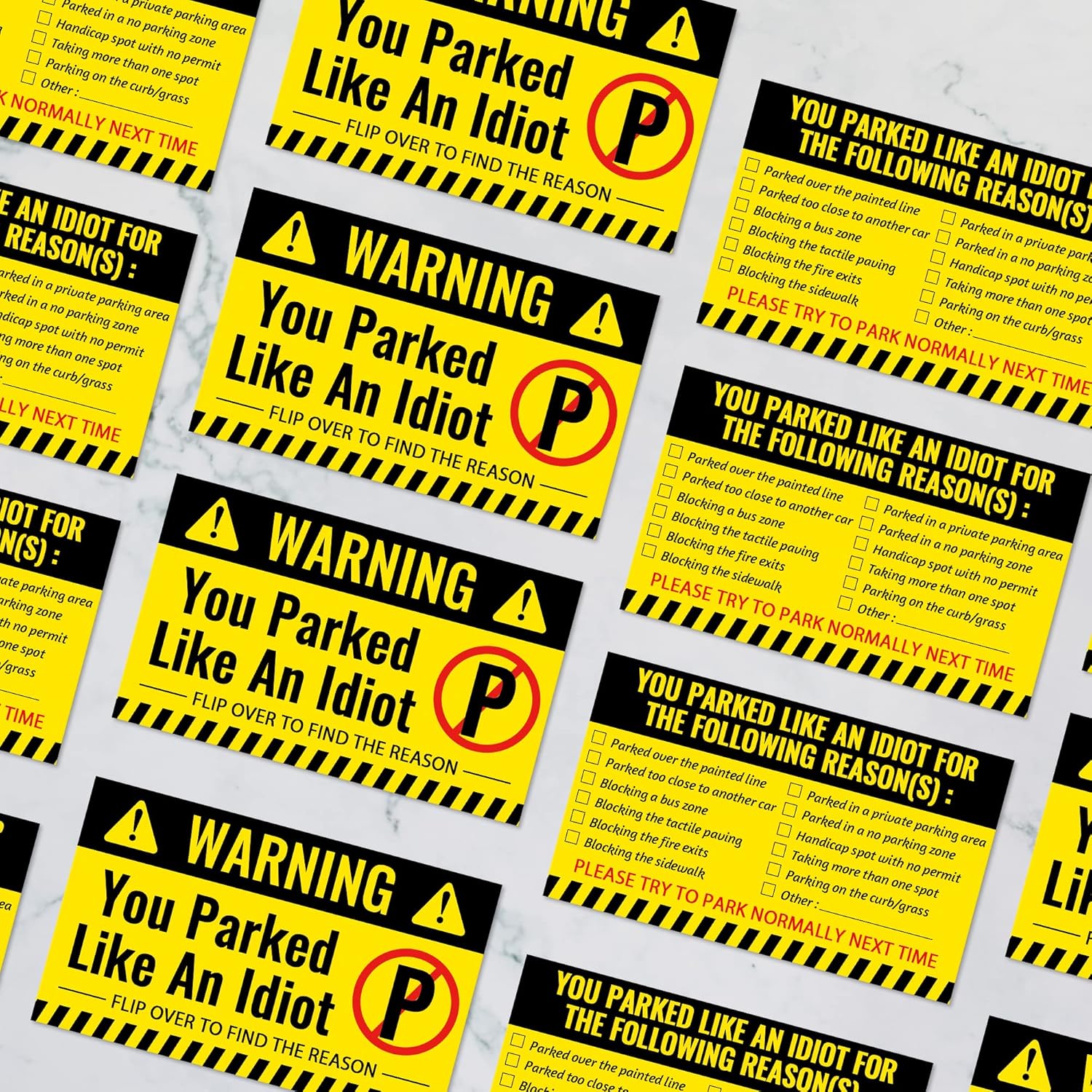 Bad Parking Cards You Parked Like an Idiot Cards 3.5 x 2 Inches Bad Parking Stickers Funny Parking Violation Cards with Multi Violation Reasons