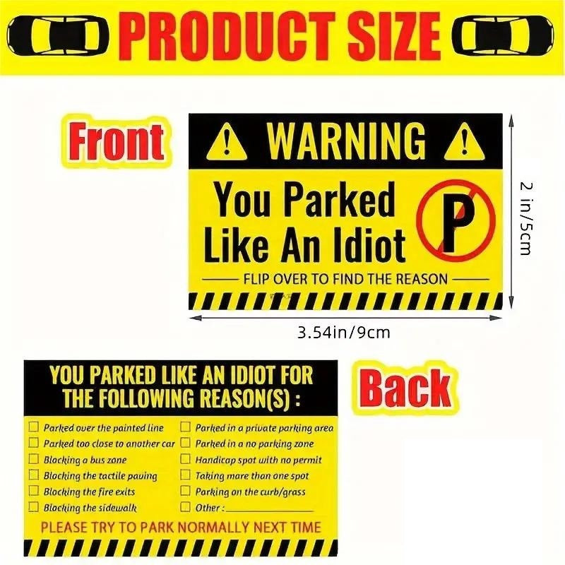 Bad Parking Cards You Parked Like an Idiot Cards 3.5 x 2 Inches Bad Parking Stickers Funny Parking Violation Cards with Multi Violation Reasons